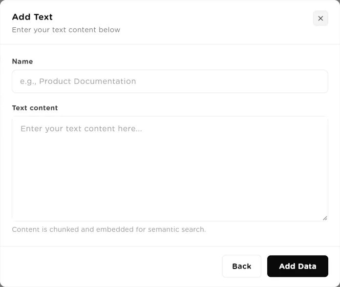 Add Text dialog with name and text content fields