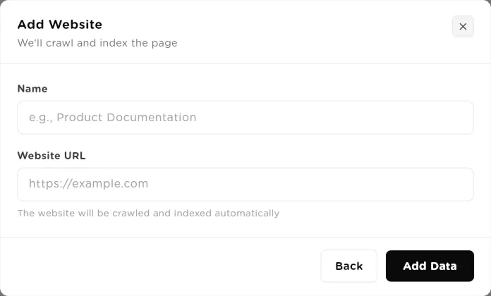 Add Website dialog with name and website URL fields