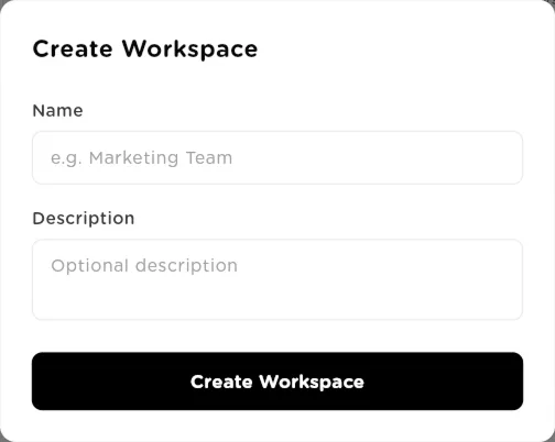 Create Workspace dialog with Name and Description fields