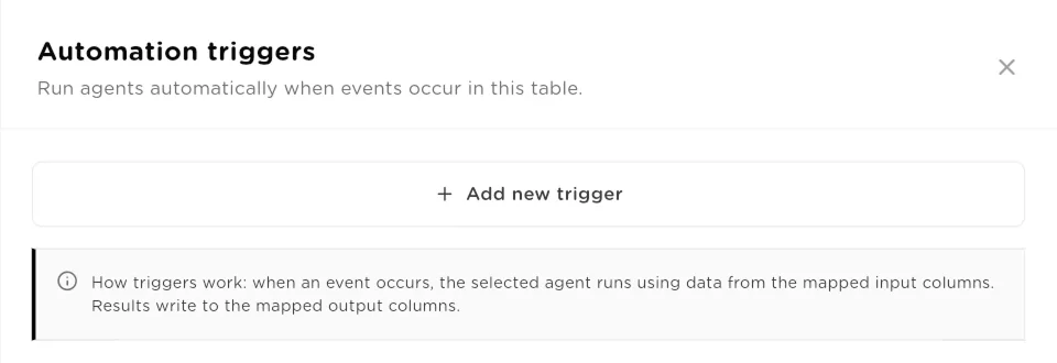 Automation triggers panel with the Add new trigger button and how triggers work