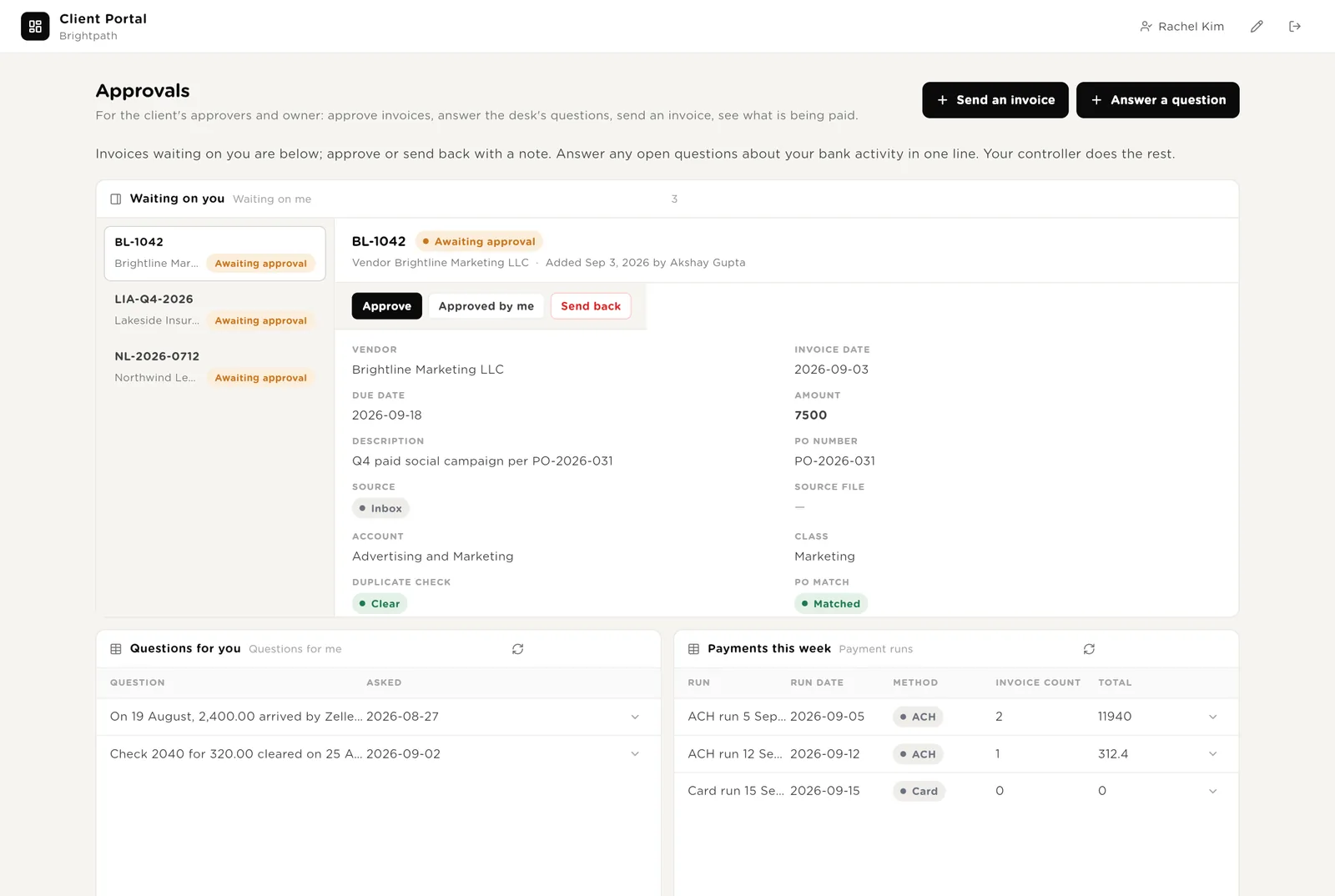 The portal: what a client approver sees